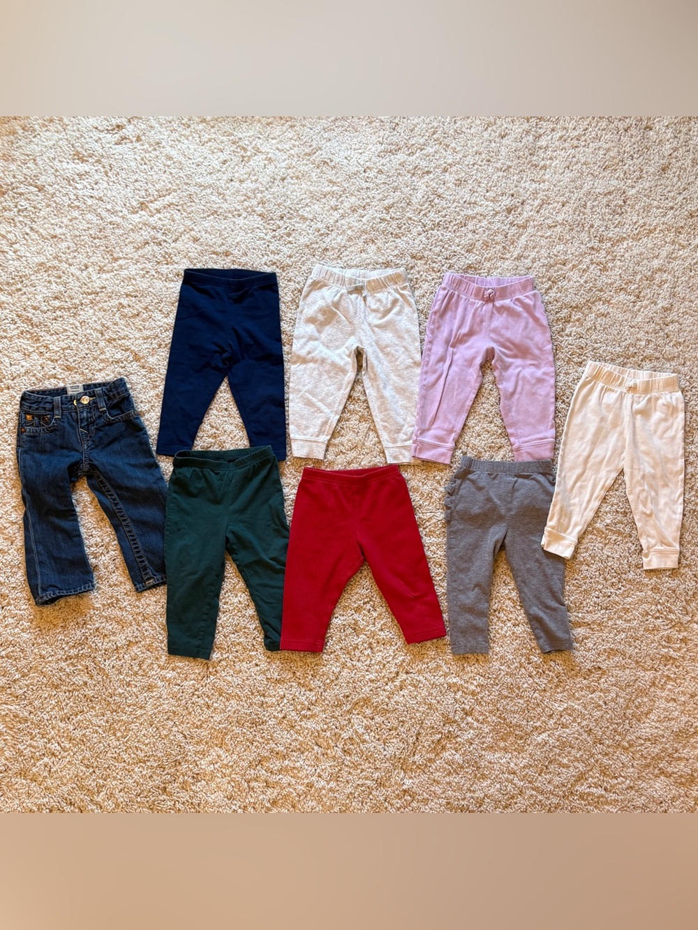 18M Baby Girl Pants Lot 8 Pairs Carter’s True Religion Cat & Jack Leggings
